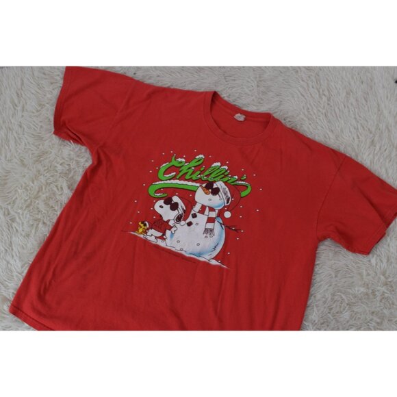 Vintage Worrrn 90s Cotton Christmas Snoopy and Snowman Shirt size XL - Picture 4 of 10